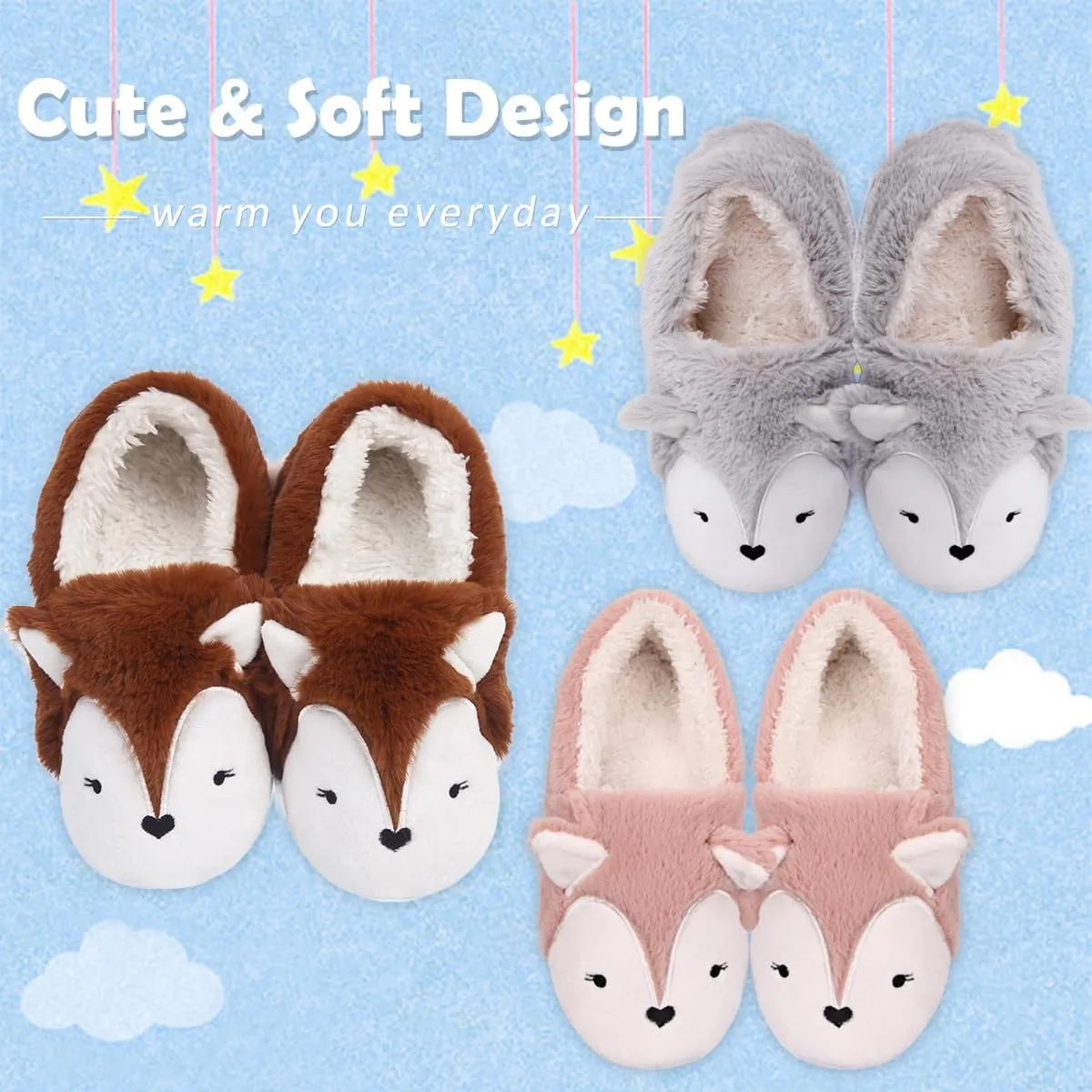 Caramella Bubble Womens Fox Fleece Animal Cozy House Slippers Indoor Outdoor Vacation Slippers for Women