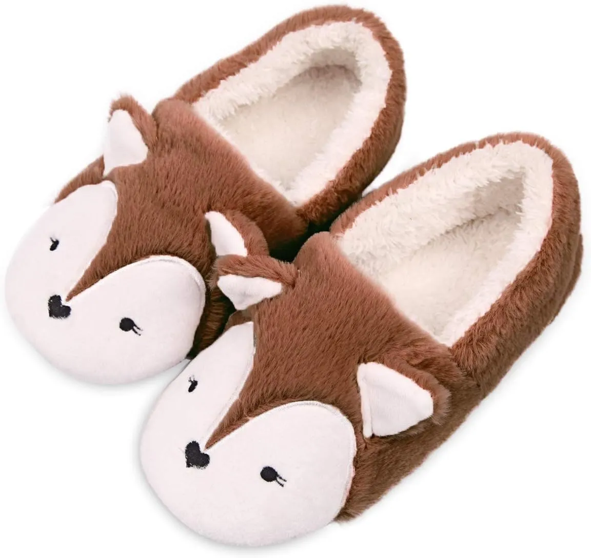 Caramella Bubble Womens Fox Fleece Animal Cozy House Slippers Indoor Outdoor Vacation Slippers for Women