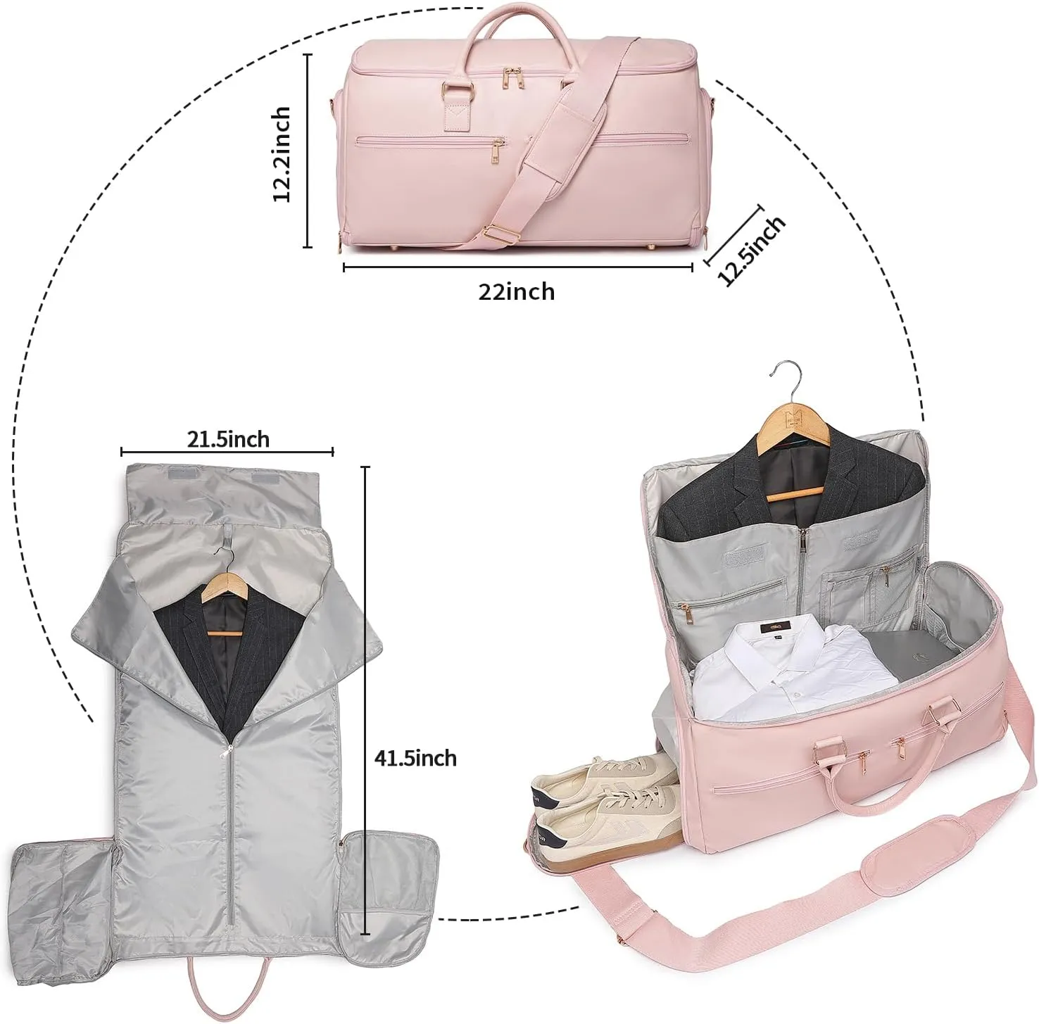 Carry On Garment Bag for Travel, Convertible Travel Garment Bag for Men Women, 2 in 1 Hanging Suitcase Suit Business Travel Bag