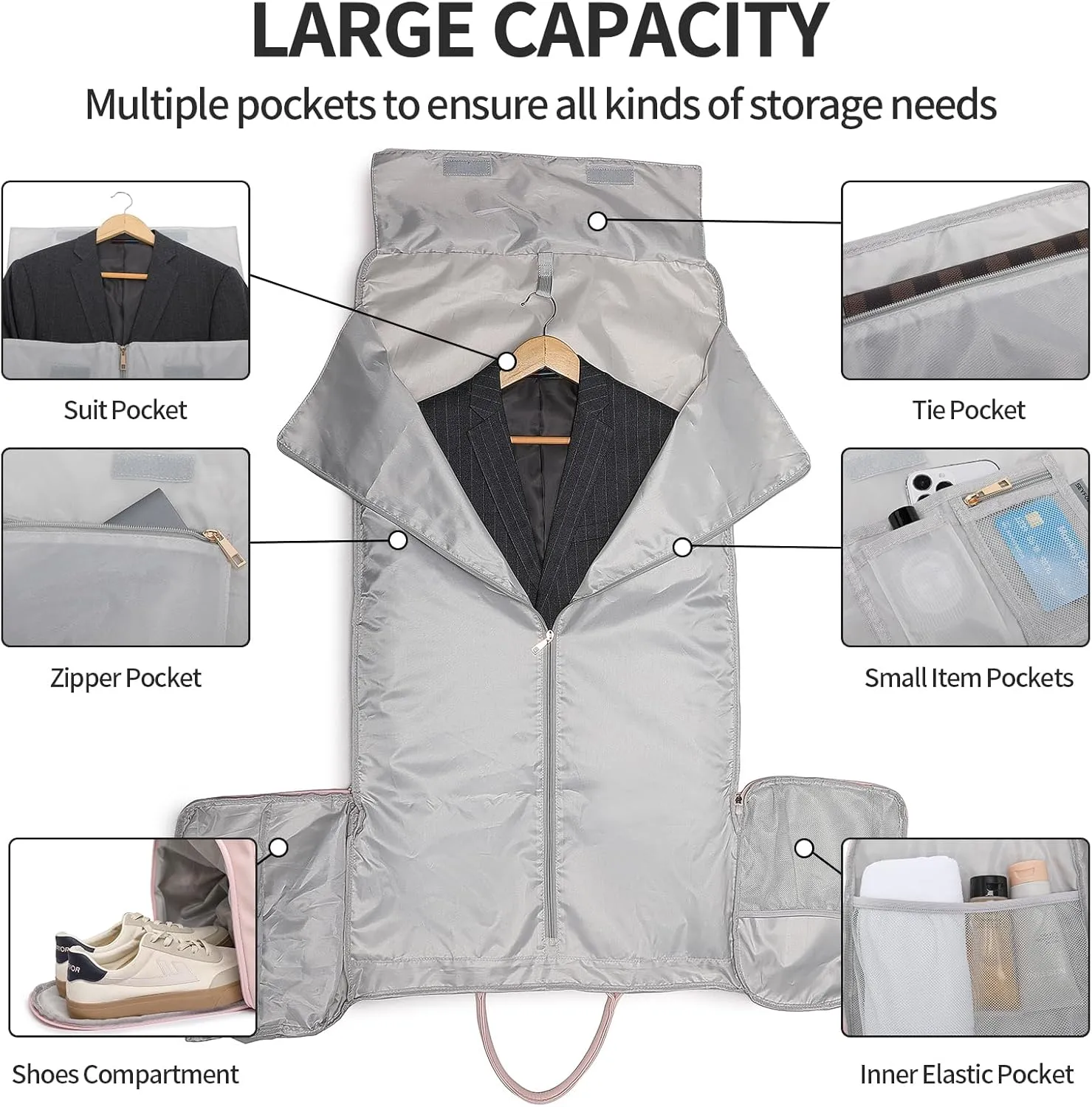Carry On Garment Bag for Travel, Convertible Travel Garment Bag for Men Women, 2 in 1 Hanging Suitcase Suit Business Travel Bag