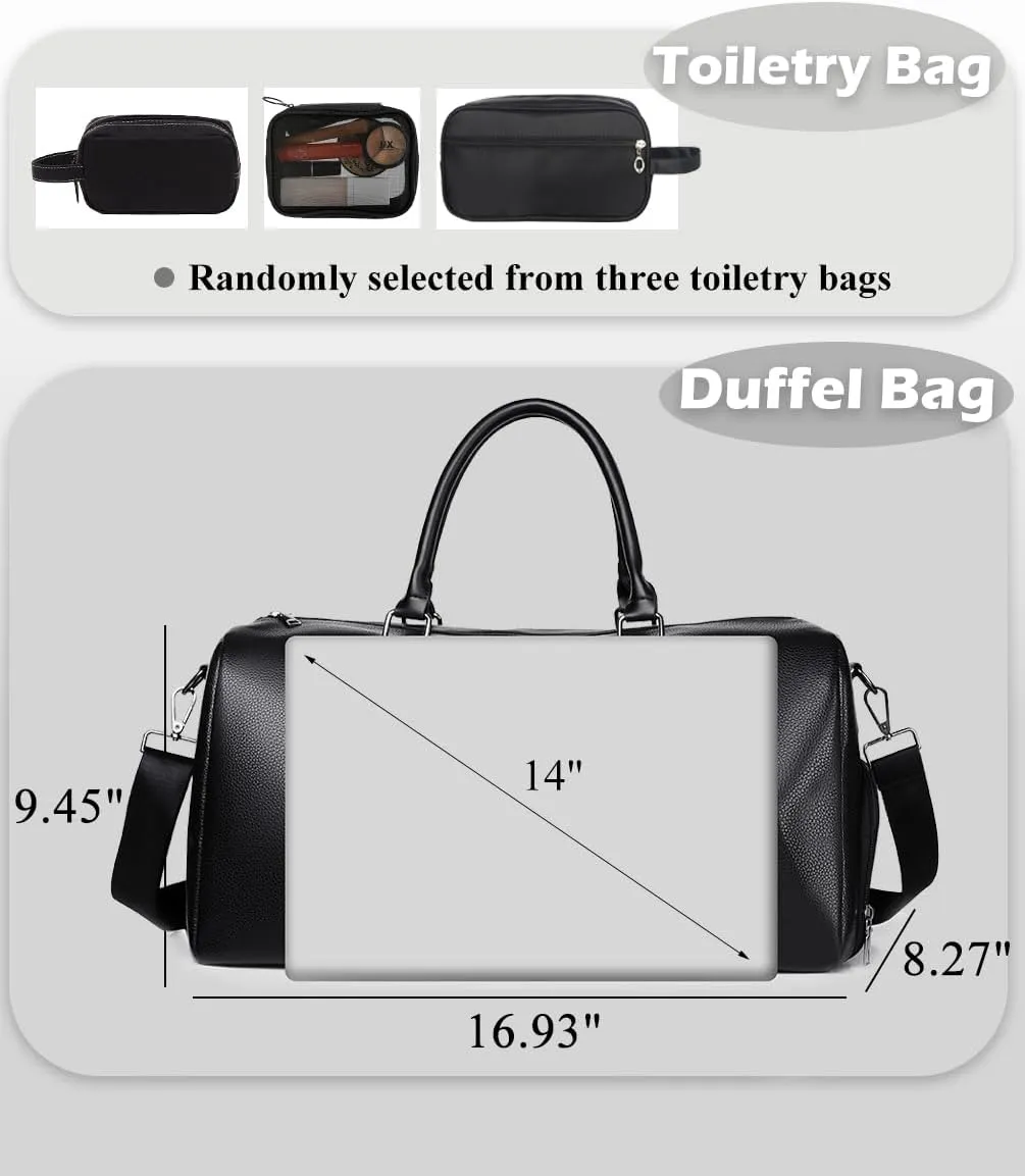 Carry On Travel Duffle Bag, Leather Overnight Bag with Toiletry Bag & Shoe Compartment, Dry & Wet Separated Sports Duffel Bag for Men, Black