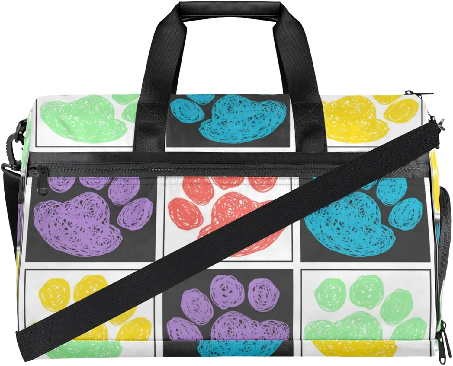Cartoon Gym Bag for Womens Mens with Shoes Compartment, Cute Footprints Duffle Bag for Airplane Sport Gym Tote Bags Yoga Waterproof Weekender Travel Bag