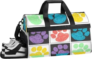 Cartoon Gym Bag for Womens Mens with Shoes Compartment, Cute Footprints Duffle Bag for Airplane Sport Gym Tote Bags Yoga Waterproof Weekender Travel Bag