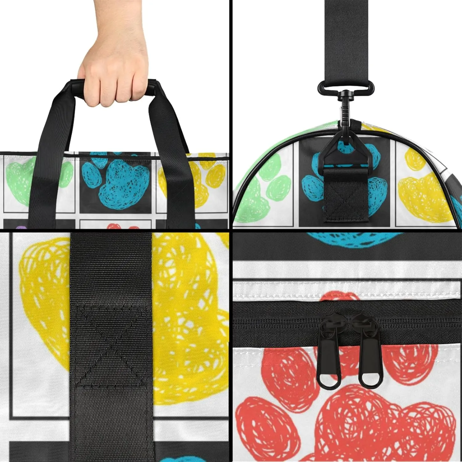 Cartoon Gym Bag for Womens Mens with Shoes Compartment, Cute Footprints Duffle Bag for Airplane Sport Gym Tote Bags Yoga Waterproof Weekender Travel Bag