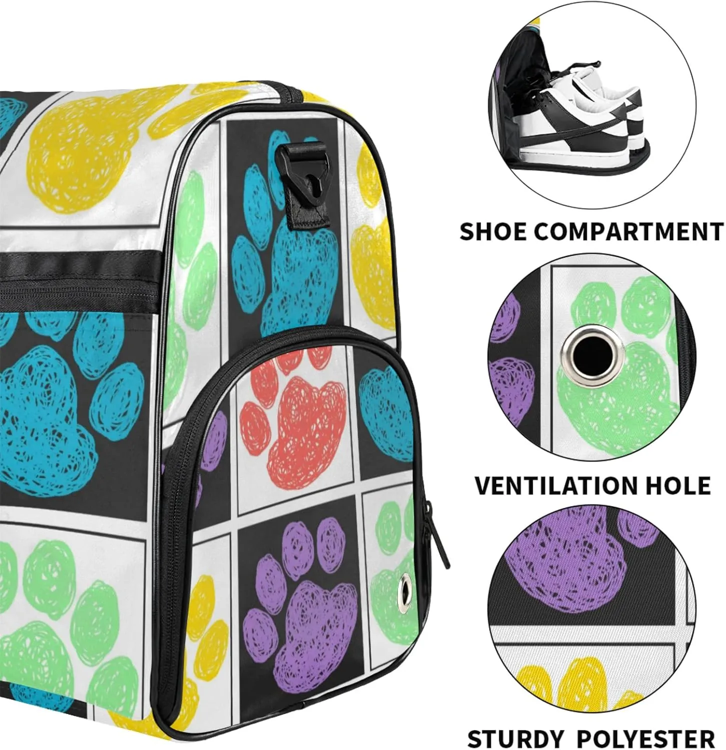 Cartoon Gym Bag for Womens Mens with Shoes Compartment, Cute Footprints Duffle Bag for Airplane Sport Gym Tote Bags Yoga Waterproof Weekender Travel Bag