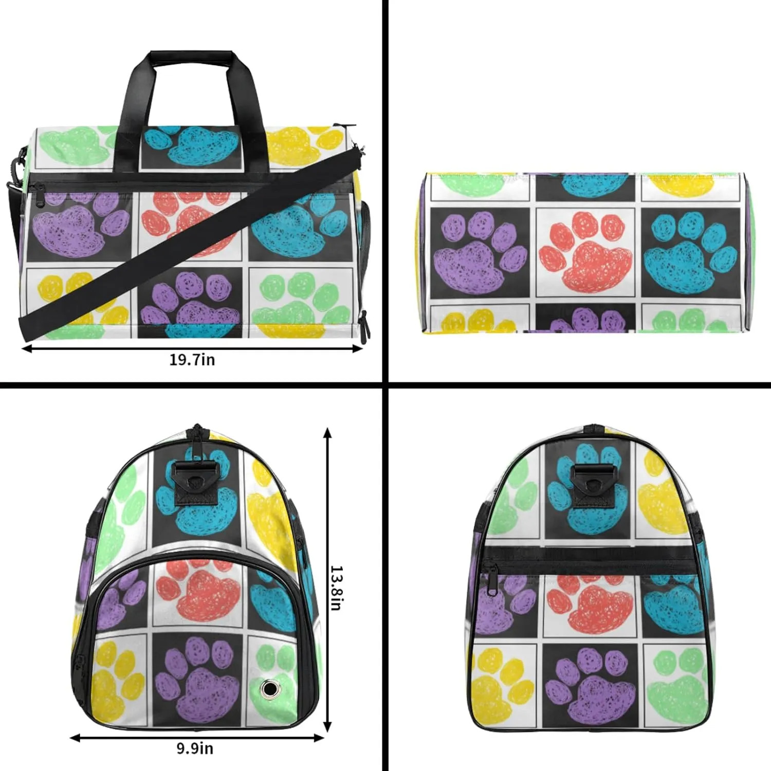 Cartoon Gym Bag for Womens Mens with Shoes Compartment, Cute Footprints Duffle Bag for Airplane Sport Gym Tote Bags Yoga Waterproof Weekender Travel Bag
