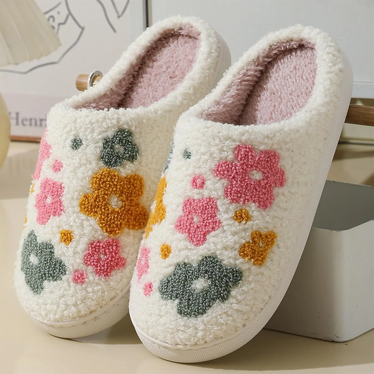 Cartoon Slippers for Women Men, Soft Fluffy Warm Lightweight Non-Slip Cute House Slippers Slip-On Cozy Indoor Outdoor Heart Meet Ne at Night Mushroom Cherry Strawberry Evil Eye Slippers