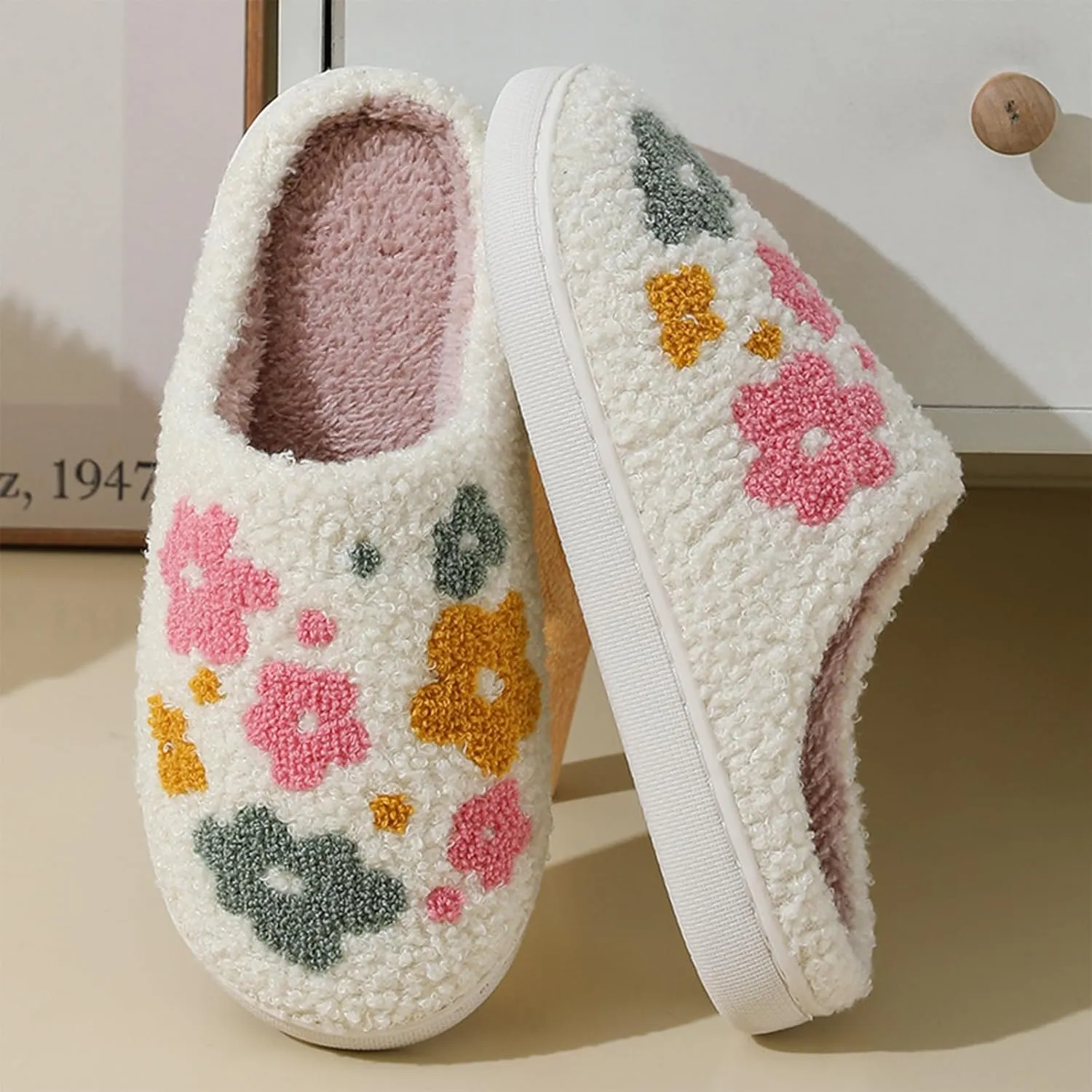 Cartoon Slippers for Women Men, Soft Fluffy Warm Lightweight Non-Slip Cute House Slippers Slip-On Cozy Indoor Outdoor Heart Meet Ne at Night Mushroom Cherry Strawberry Evil Eye Slippers