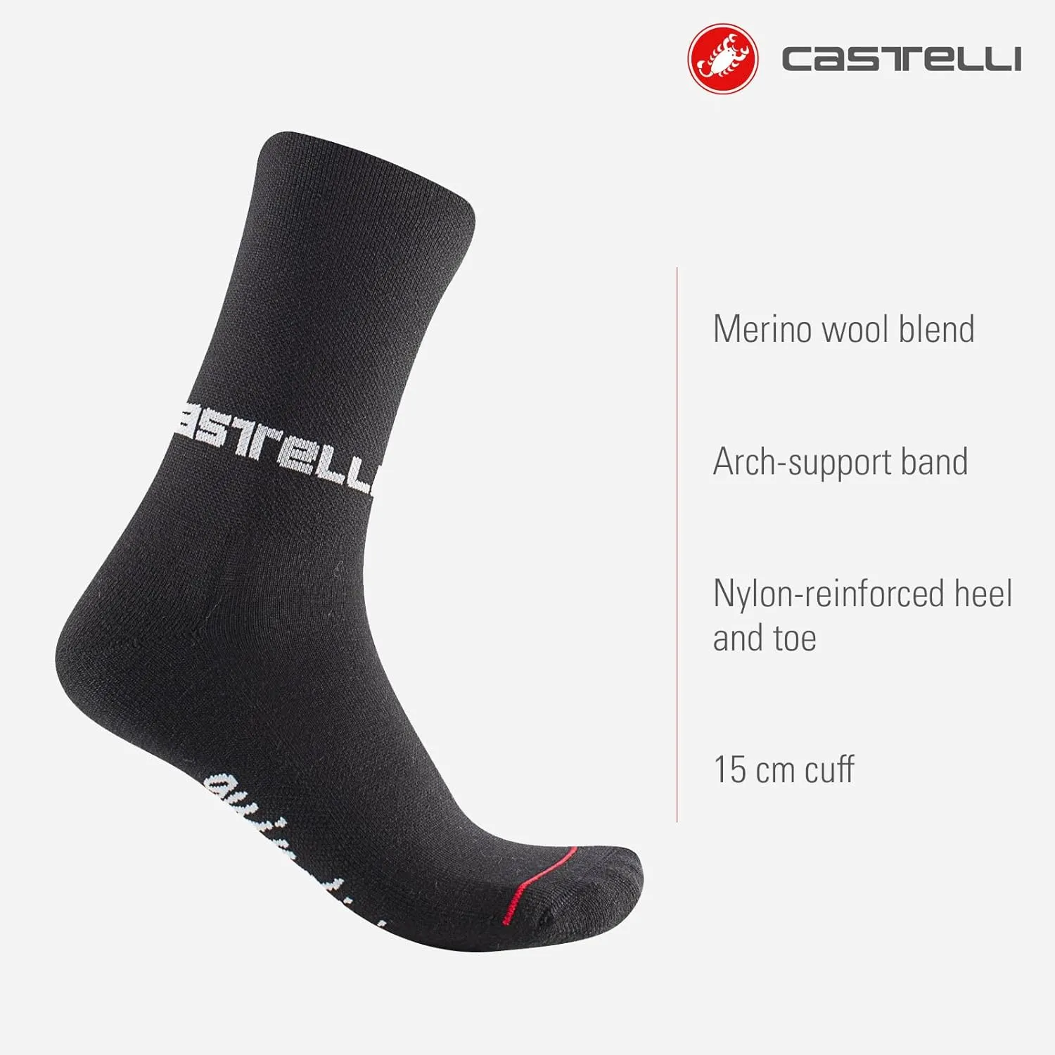 CASTELLI Women’s Quindici Soft Merino Sock for Cycling, Gravel Biking & Everyday