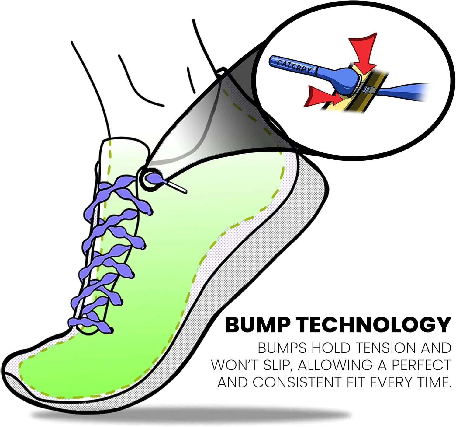 Caterpy AIR - Ultimate Elastic No-Tie Shoelaces | Custom Fit, Comfortable, Easy Install | For Adults, Kids, & Casual Wear