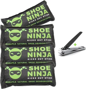 Charcoal Shoe Deodorizer Inserts - Shoe Odor Eliminator - Activated Charcoal Shoe Deodorizer Bags to Absorb Shoe Smell - Pack of 4 Shoe Smell Eliminator with Nail Clippers