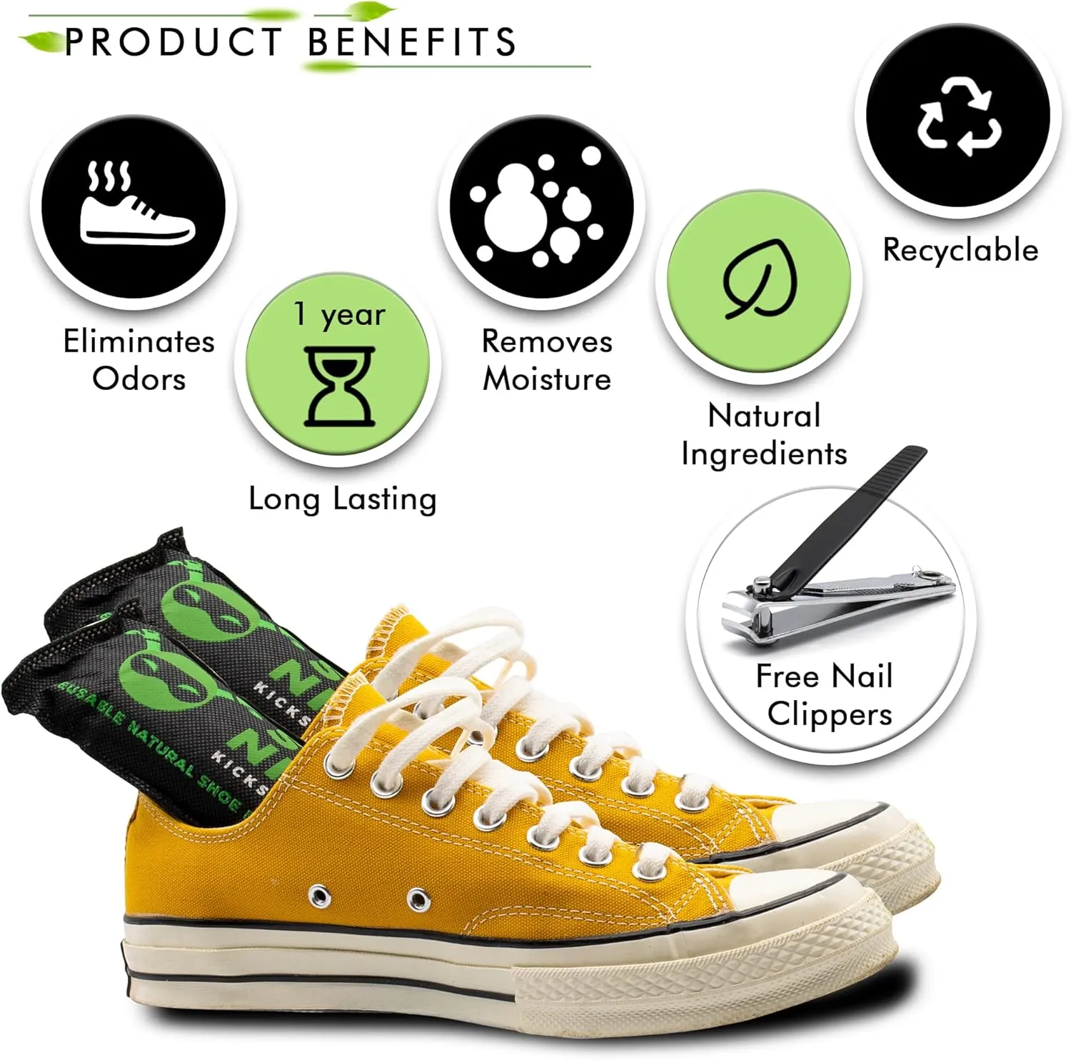 Charcoal Shoe Deodorizer Inserts - Shoe Odor Eliminator - Activated Charcoal Shoe Deodorizer Bags to Absorb Shoe Smell - Pack of 4 Shoe Smell Eliminator with Nail Clippers