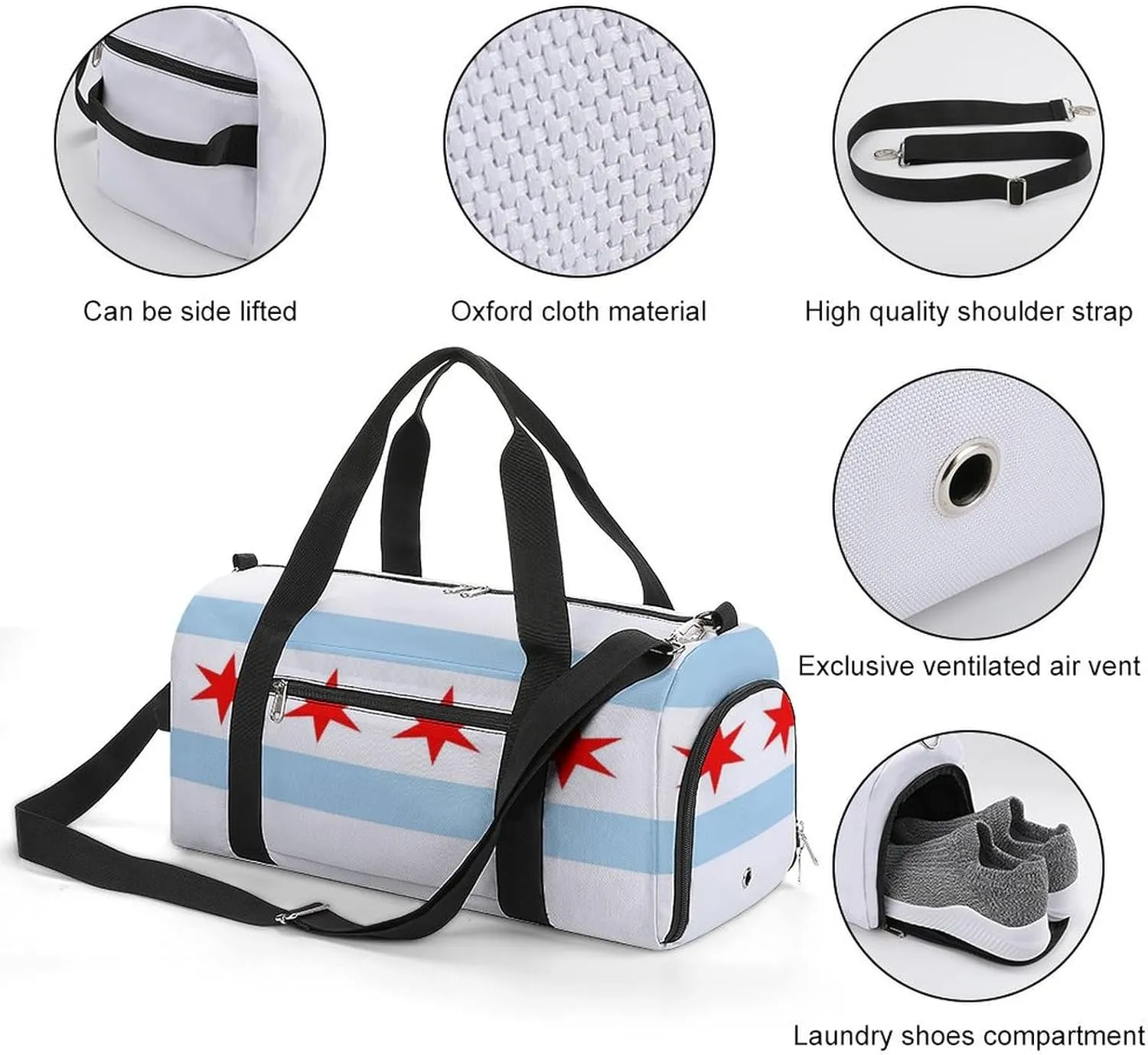Chicago Flag Gym Bag-Workout Organizer with Water Resistant Compartments for Gym Lovers