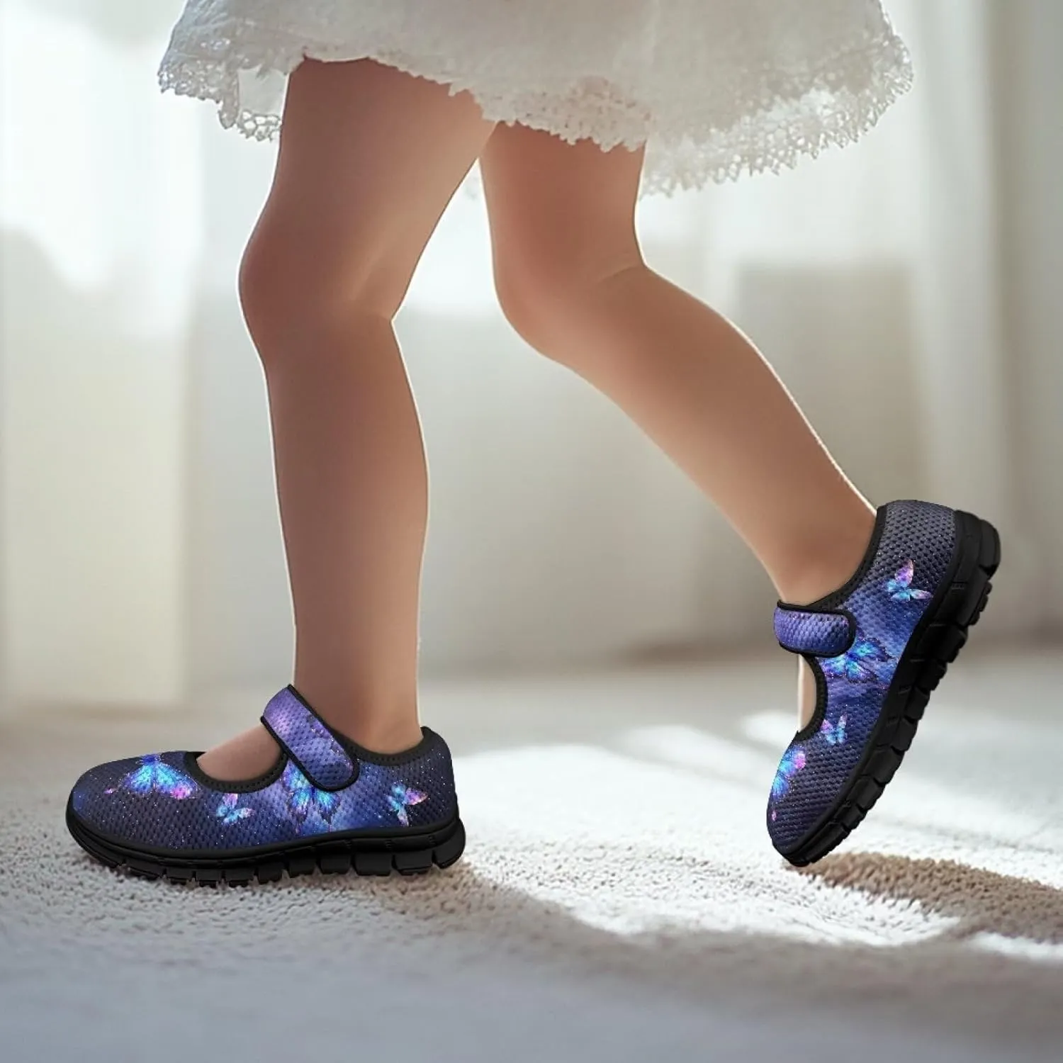 Children's Cartoon Single Buckle Sneaker,Girls Comfort Breathable Mesh Casual Shoes,Low-top Flat Shoes,Black Sole