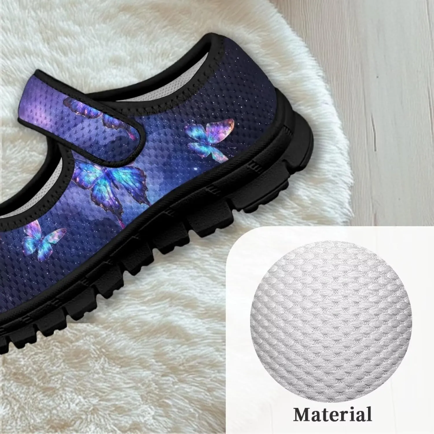 Children's Cartoon Single Buckle Sneaker,Girls Comfort Breathable Mesh Casual Shoes,Low-top Flat Shoes,Black Sole