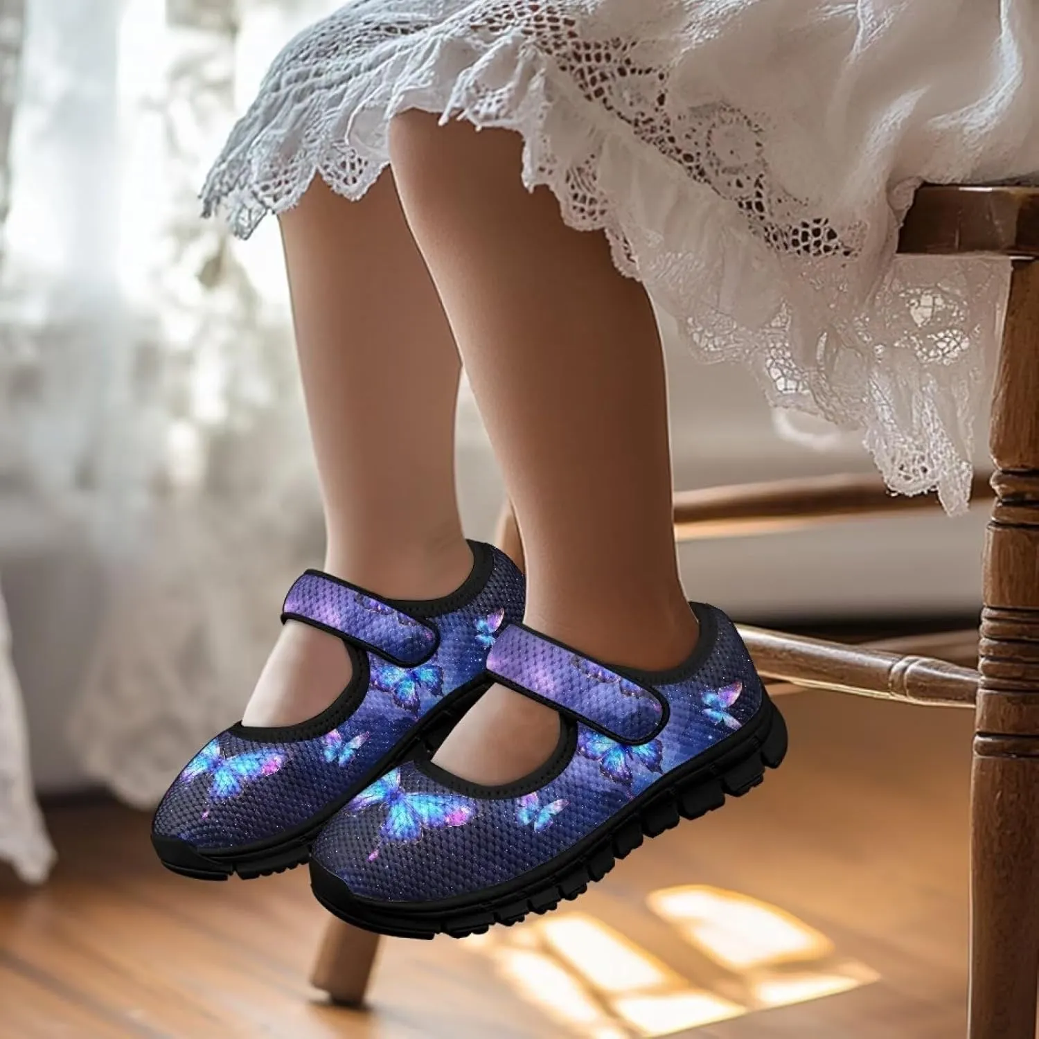 Children's Cartoon Single Buckle Sneaker,Girls Comfort Breathable Mesh Casual Shoes,Low-top Flat Shoes,Black Sole