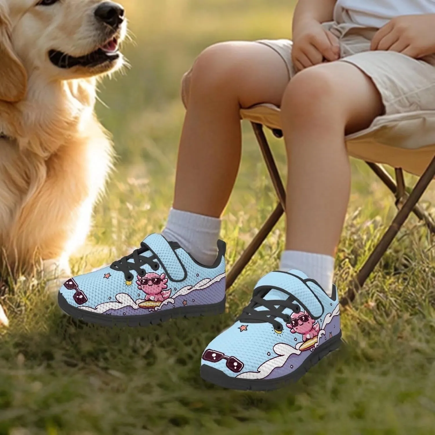 Children's Single Buckle Sneakers,Lightweight Fashion Tennis Shoes Anti-Skid Mesh Sneakers for Jogging Cycling