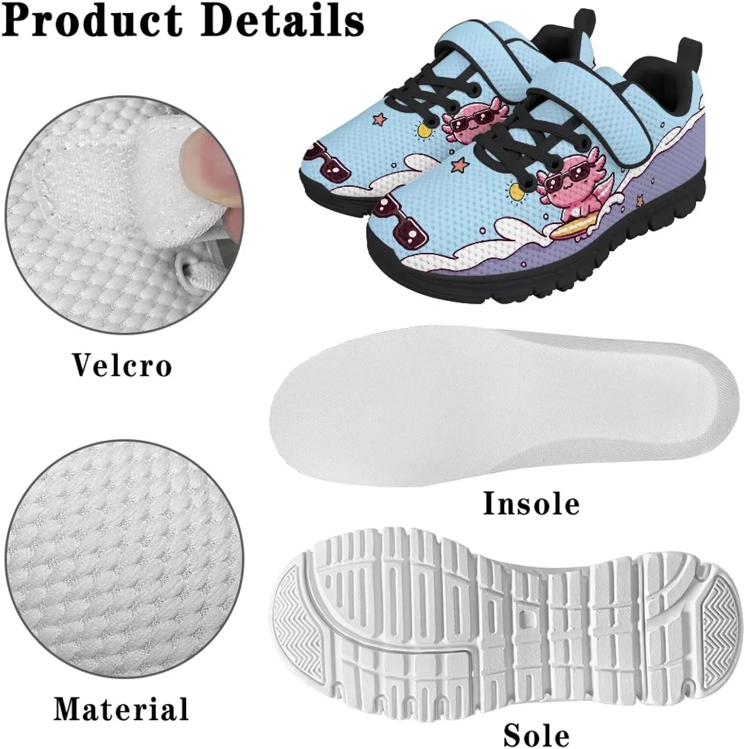 Children's Single Buckle Sneakers,Lightweight Fashion Tennis Shoes Anti-Skid Mesh Sneakers for Jogging Cycling