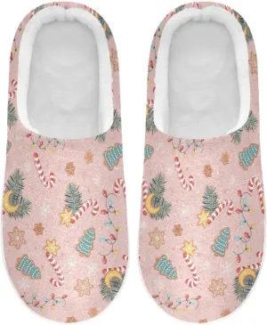 Christmas Candies Pine House Slippers Cozy Fuzzy Slippers Memory Foam Warm for Women & Men Family Slippers