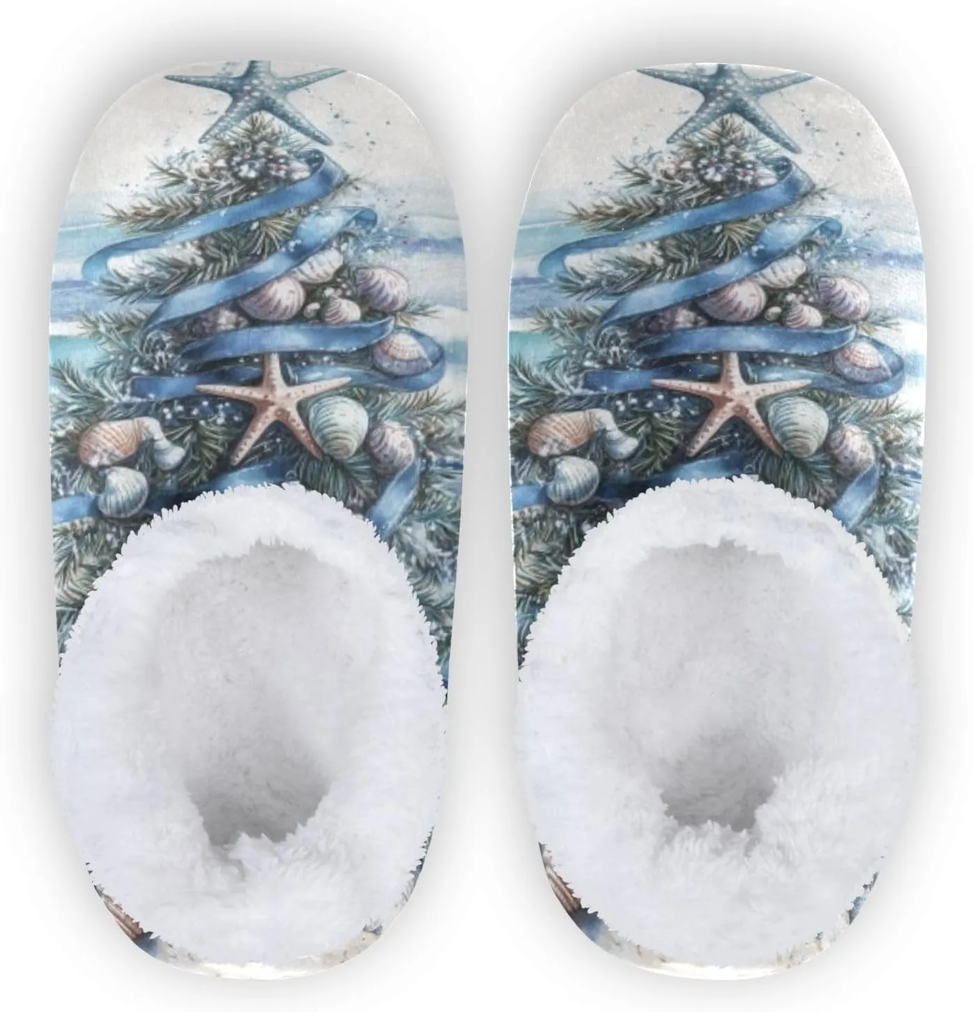 Christmas Trees Seaside House Slippers for Women Men Non-Slip Soft Sole Comfy Slippers