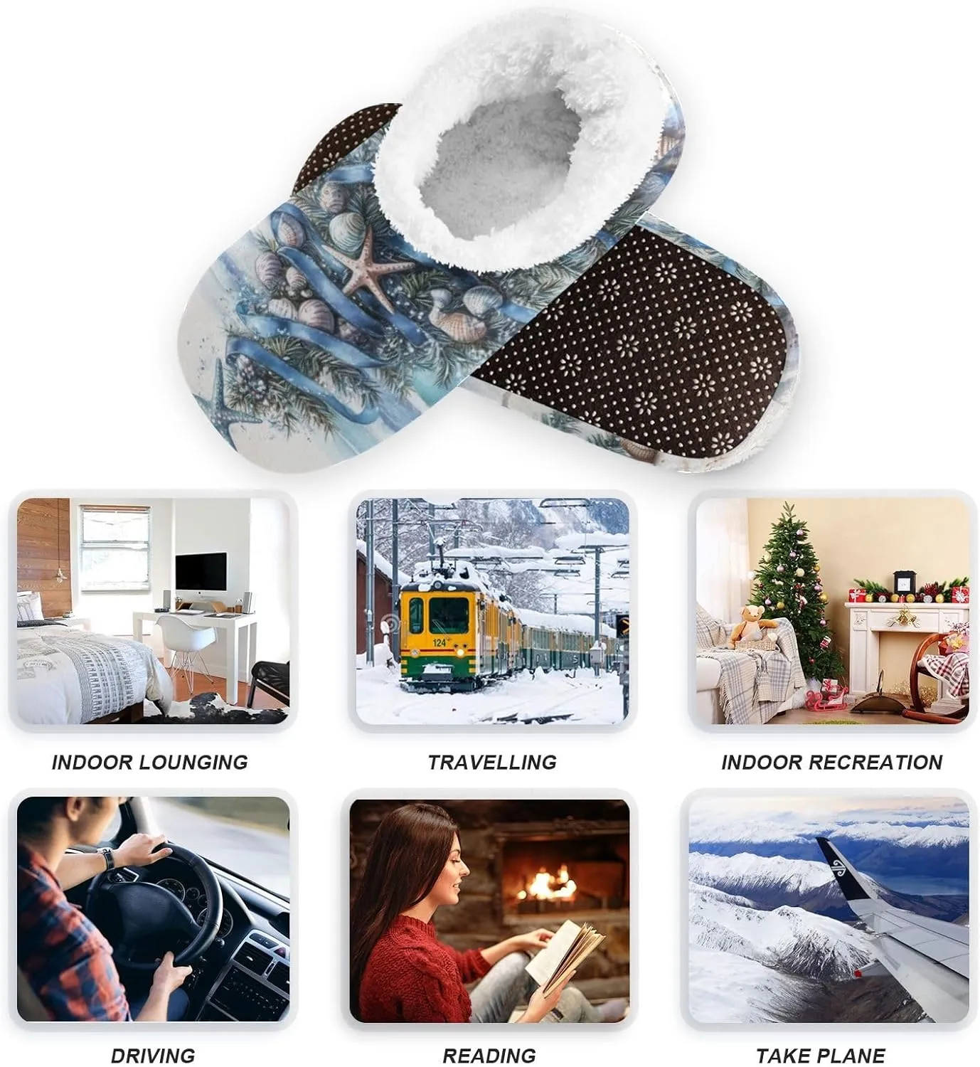 Christmas Trees Seaside House Slippers for Women Men Non-Slip Soft Sole Comfy Slippers