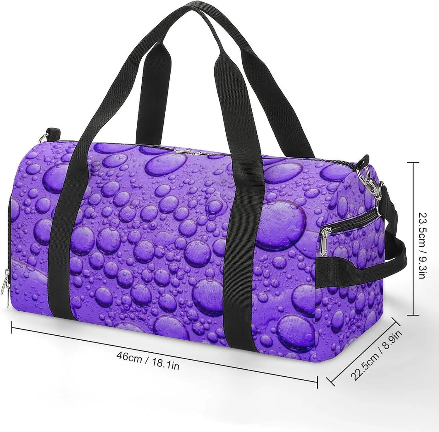 Close Up of Purple Bubble Fitness Large Gym Bag for Unisex with Shoe Compartment & Wet Pocket