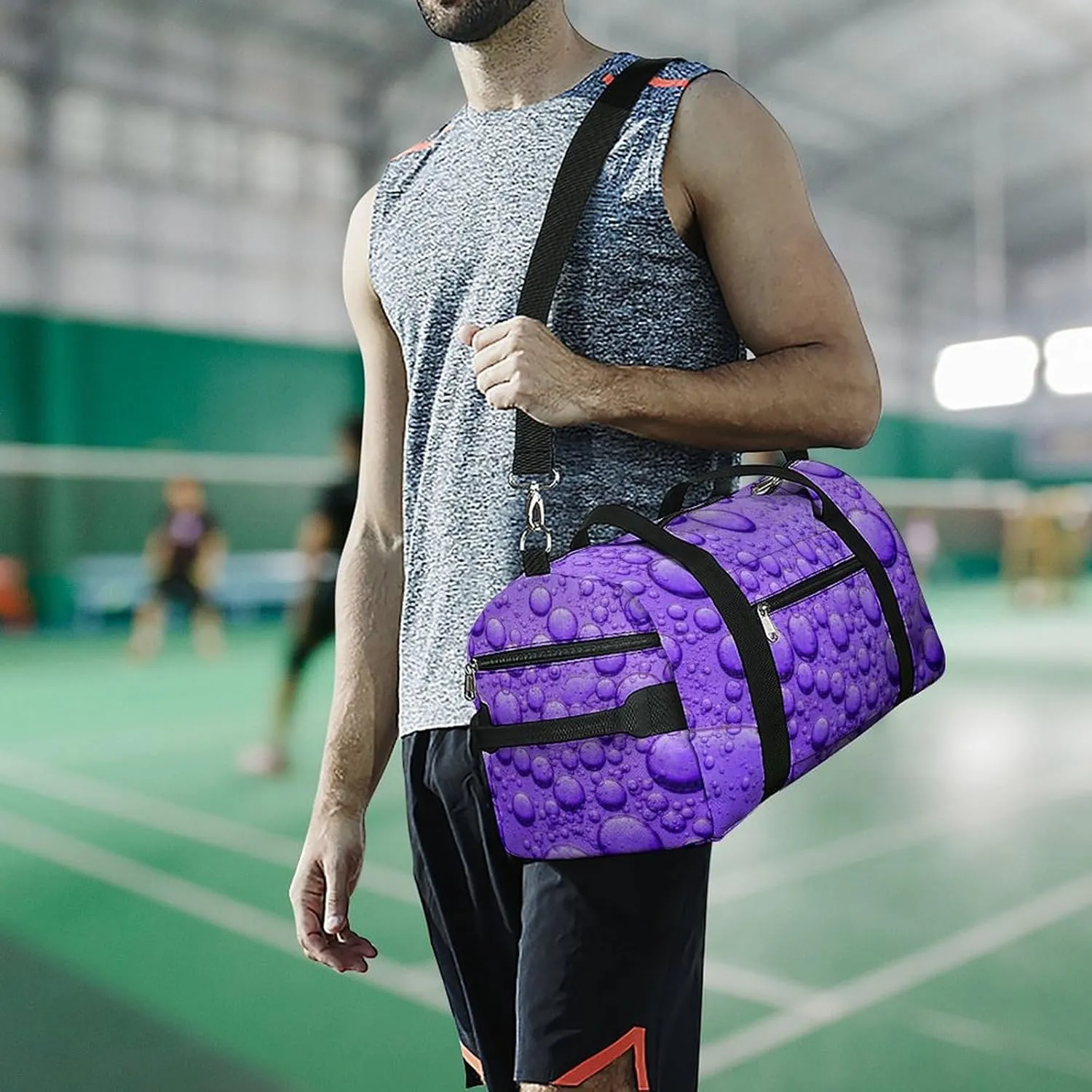 Close Up of Purple Bubble Fitness Large Gym Bag for Unisex with Shoe Compartment & Wet Pocket