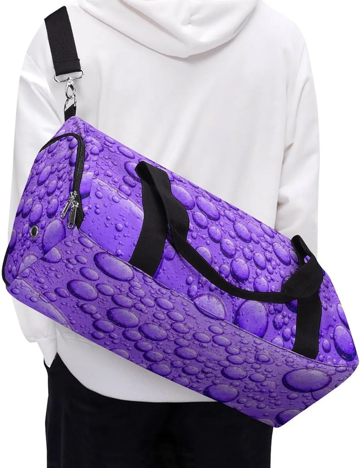 Close Up of Purple Bubble Fitness Large Gym Bag for Unisex with Shoe Compartment & Wet Pocket