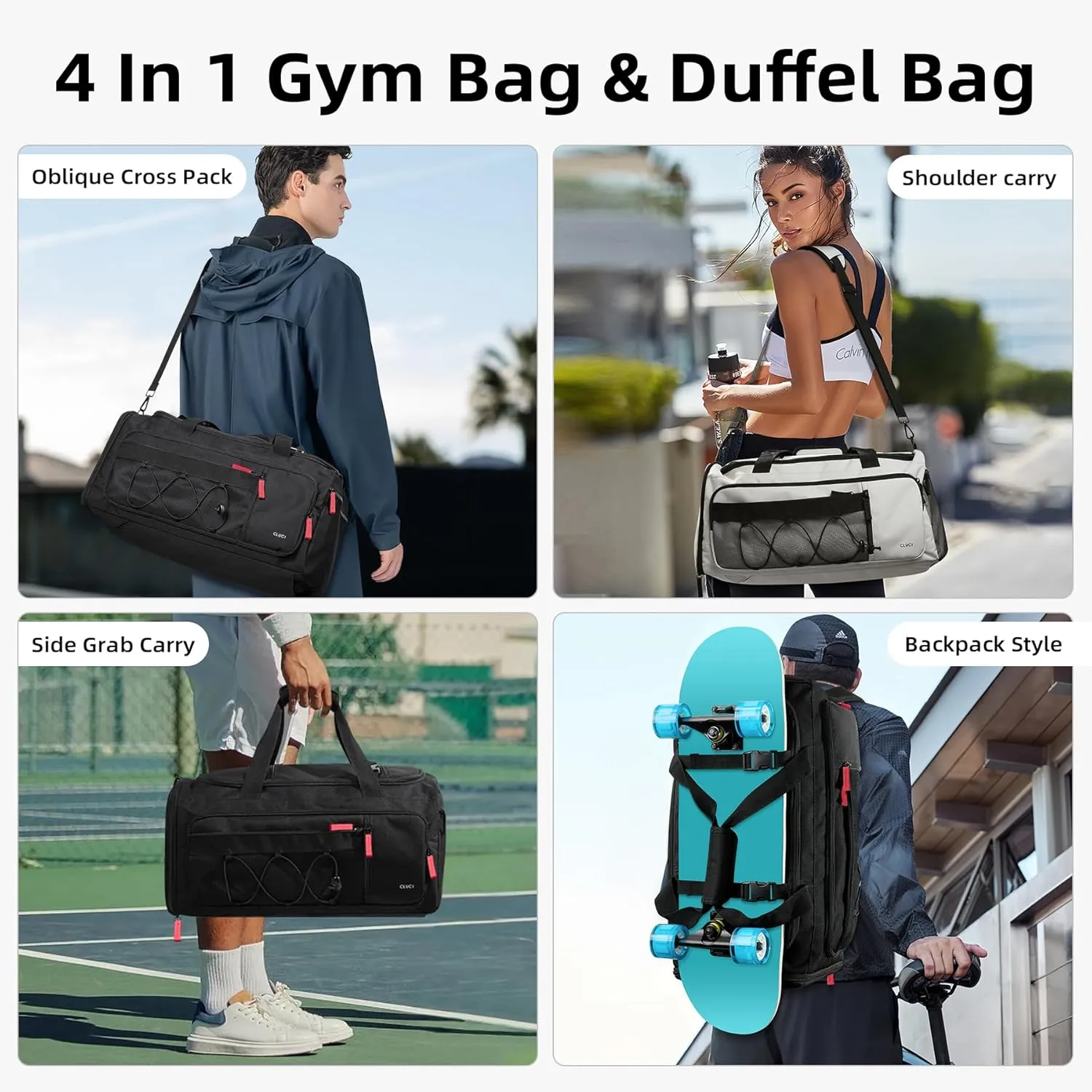 CLUCI Gym Bag for Men & Women, Travel Duffle Sports Duffel Bag Gym Weekender Overnight Backpack with Shoe Compartment