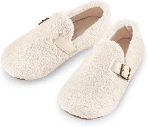 Collections Etc Faux Sherpa Indoor/Outdoor Shoes with Buckle Accent