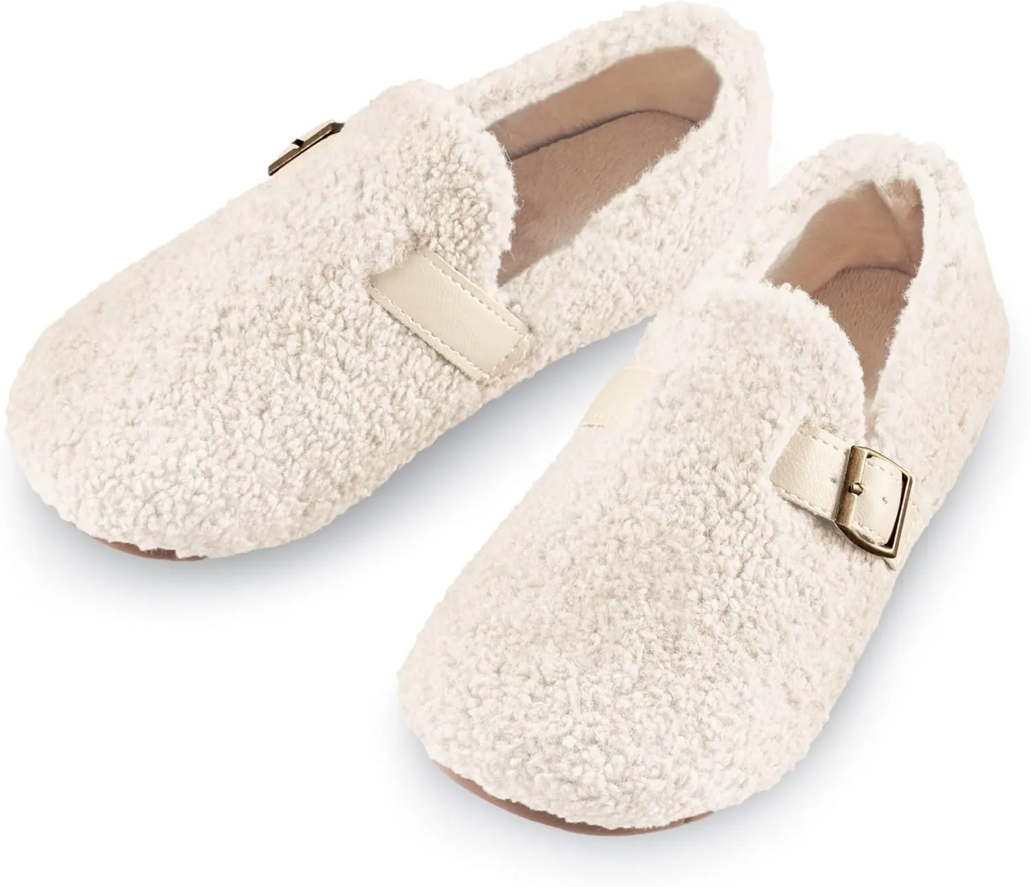 Collections Etc Faux Sherpa Indoor/Outdoor Shoes with Buckle Accent