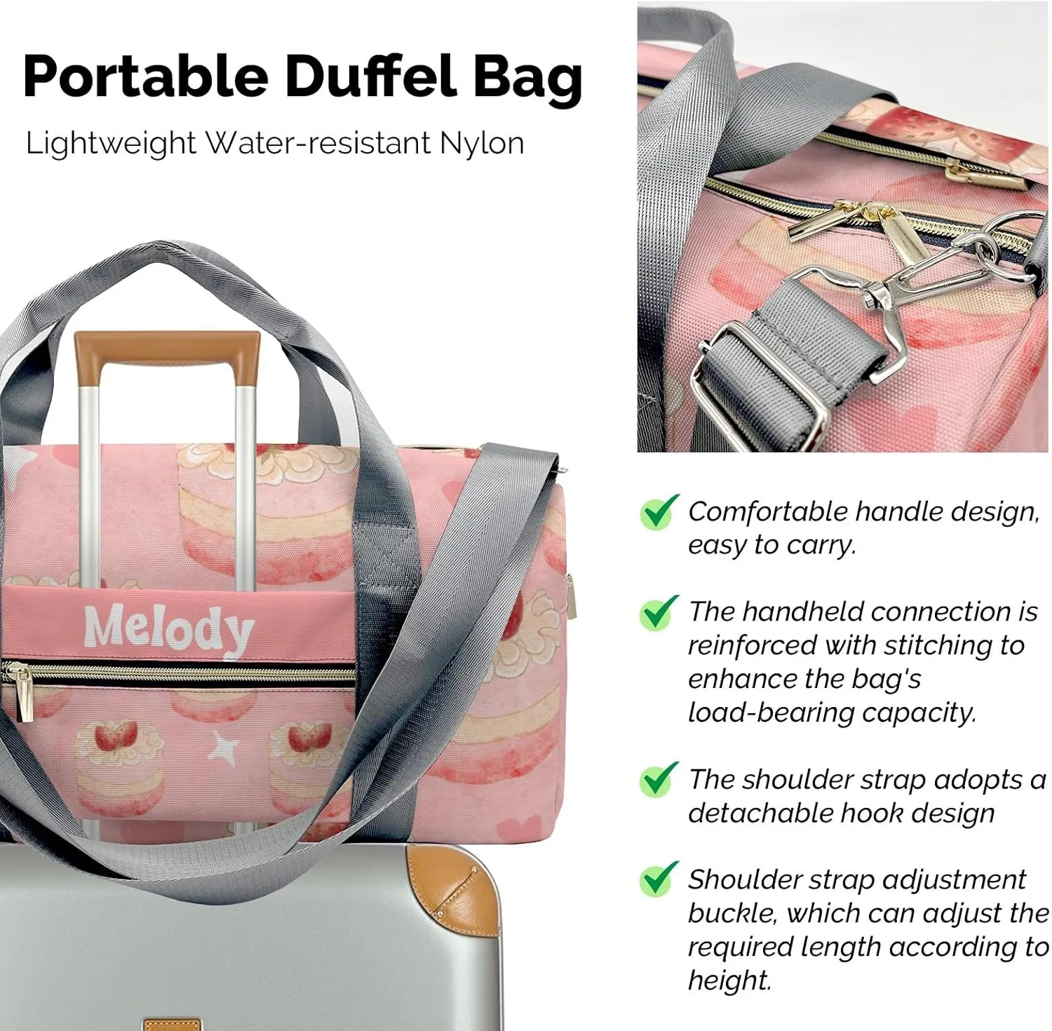 Colorful Cake Dessert Personalized Duffel Bag,Custom Travel Gym Bag with Name,Waterproof Sports Overnight Bag with Shoe Compartment & Shoulder Strap