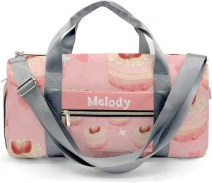 Colorful Cake Dessert Personalized Duffel Bag,Custom Travel Gym Bag with Name,Waterproof Sports Overnight Bag with Shoe Compartment & Shoulder Strap