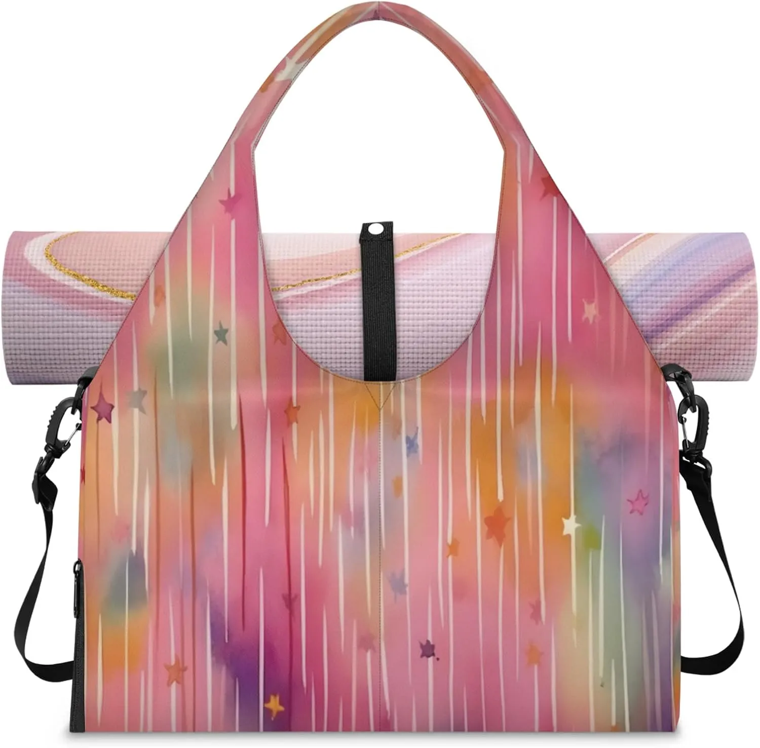 Colorful meteor Women's Yoga Gym Bag - Adjustable shoulder strap with shoe compartment, large gym bag with multiple pockets for yoga mat, gym equipment and travel accessories