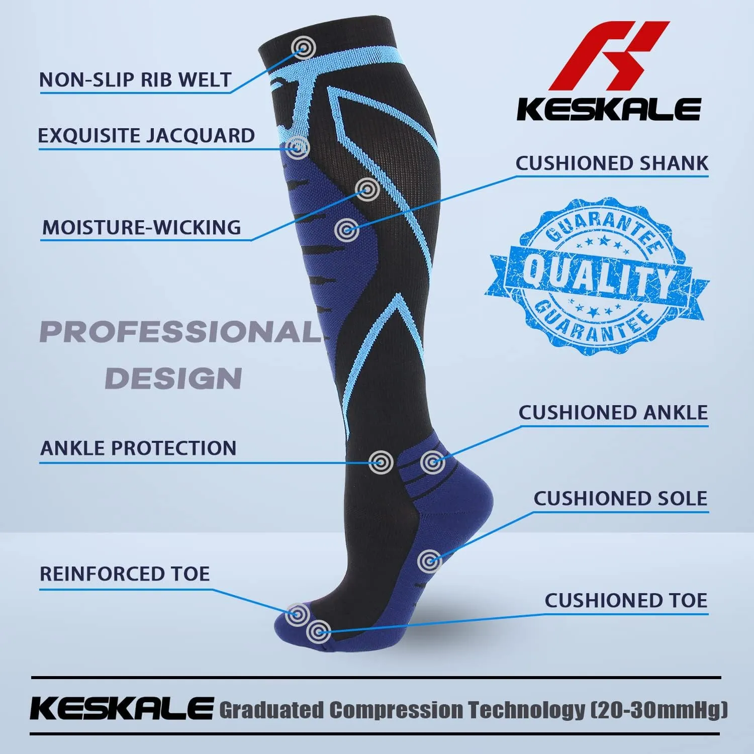 Compression Socks for Men & Women 20-30 mmHg Knee High -Best Support for Medical, Athletic, Sports, Travel (1/2Pairs)