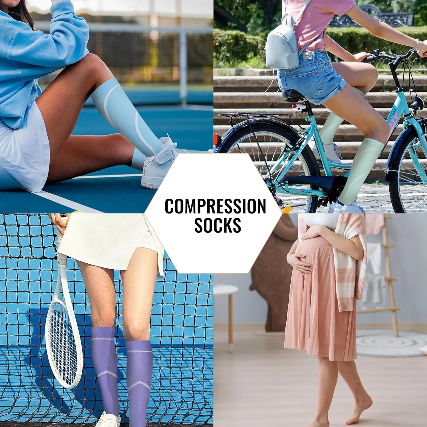 Compression Socks for Women Men Circulation Knee High 8 Pairs for Nurses, Running, Travel, Athletic