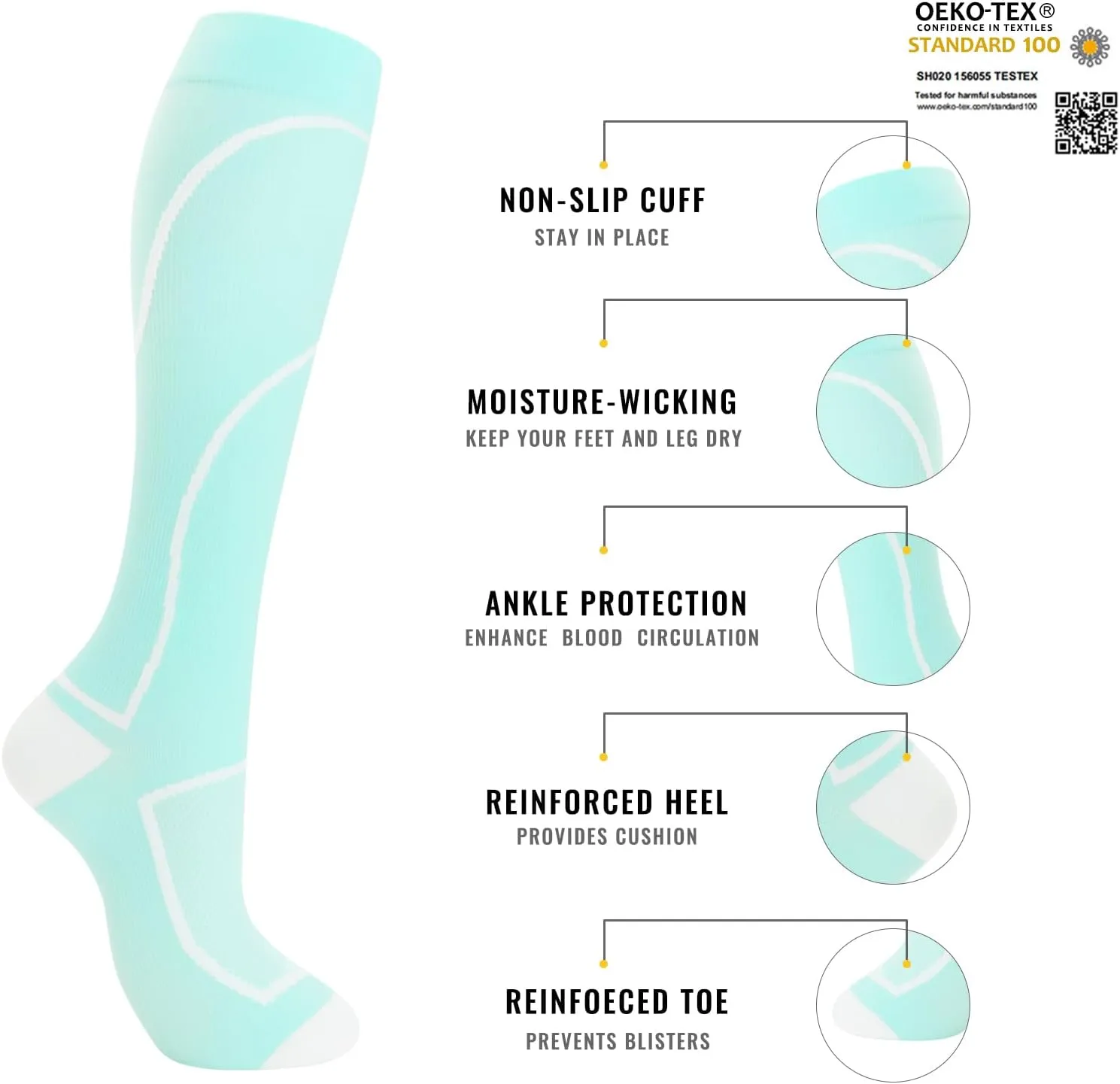 Compression Socks for Women Men Circulation Knee High 8 Pairs for Nurses, Running, Travel, Athletic