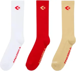 Converse Men's Star Chevron Crew Socks 3 Pack (US, Alpha, One Size, Regular, Regular, White/Red/Miso)