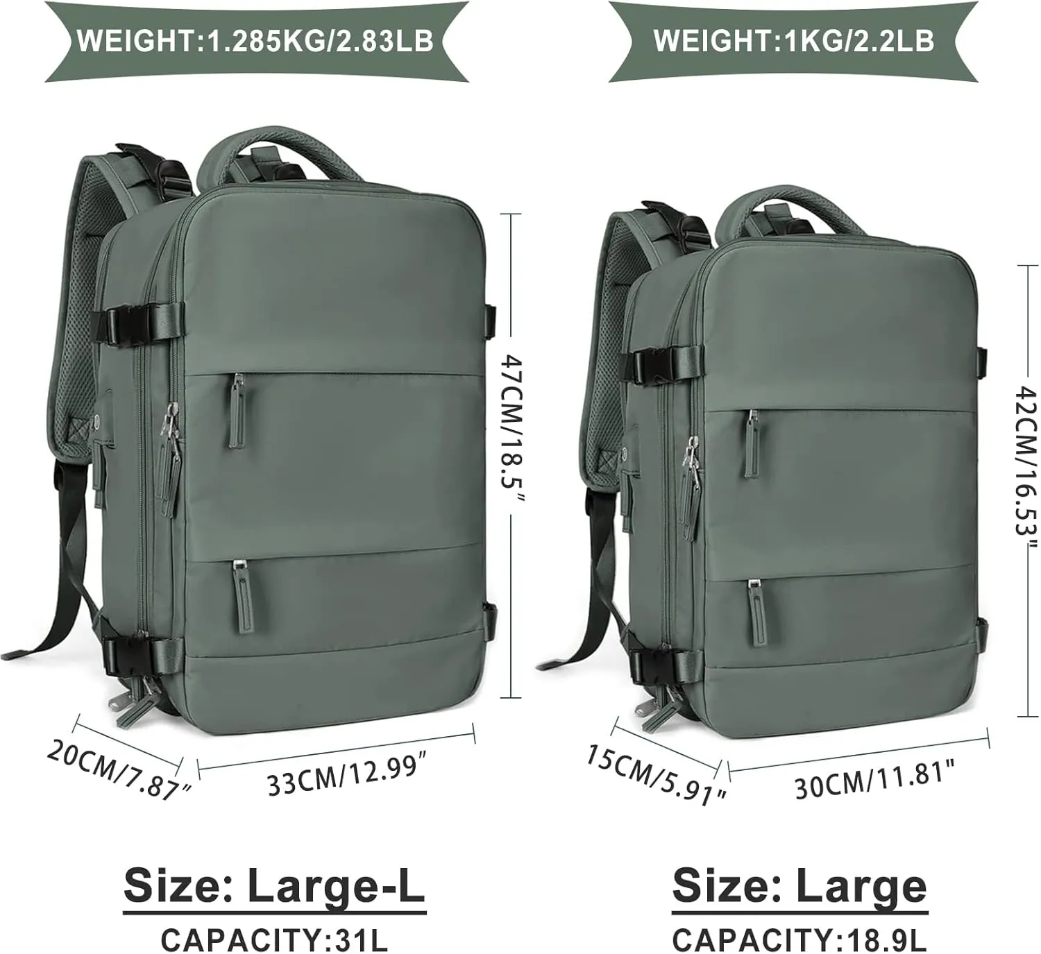coowoz Large Travel Backpack For Women Men,Carry On Backpack,Hiking Backpack Waterproof Outdoor Sports Rucksack Casual Daypack Travel Essentials(Olive Green)