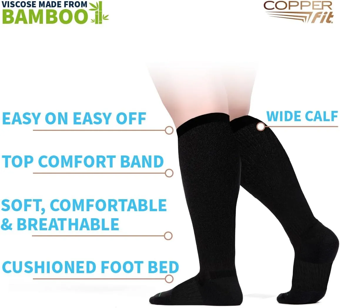 Copper Fit Viscose Bamboo Extra Soft & Comfortable Wide Calf Socks For Men &Women Easy On, Easy Off, Circulation &Swelling Relief For Travel, Nurses, Running, & Recovery