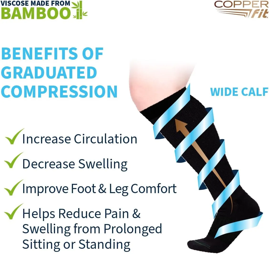 Copper Fit Viscose Bamboo Extra Soft & Comfortable Wide Calf Socks For Men &Women Easy On, Easy Off, Circulation &Swelling Relief For Travel, Nurses, Running, & Recovery