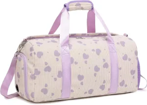 Corduroy Dance Bag Girls Duffle Bag Gymnastics Bag for Girls Overnight Bag Sleepover Bag with Shoe Compartment and Wet Pocket,Heart Shape
