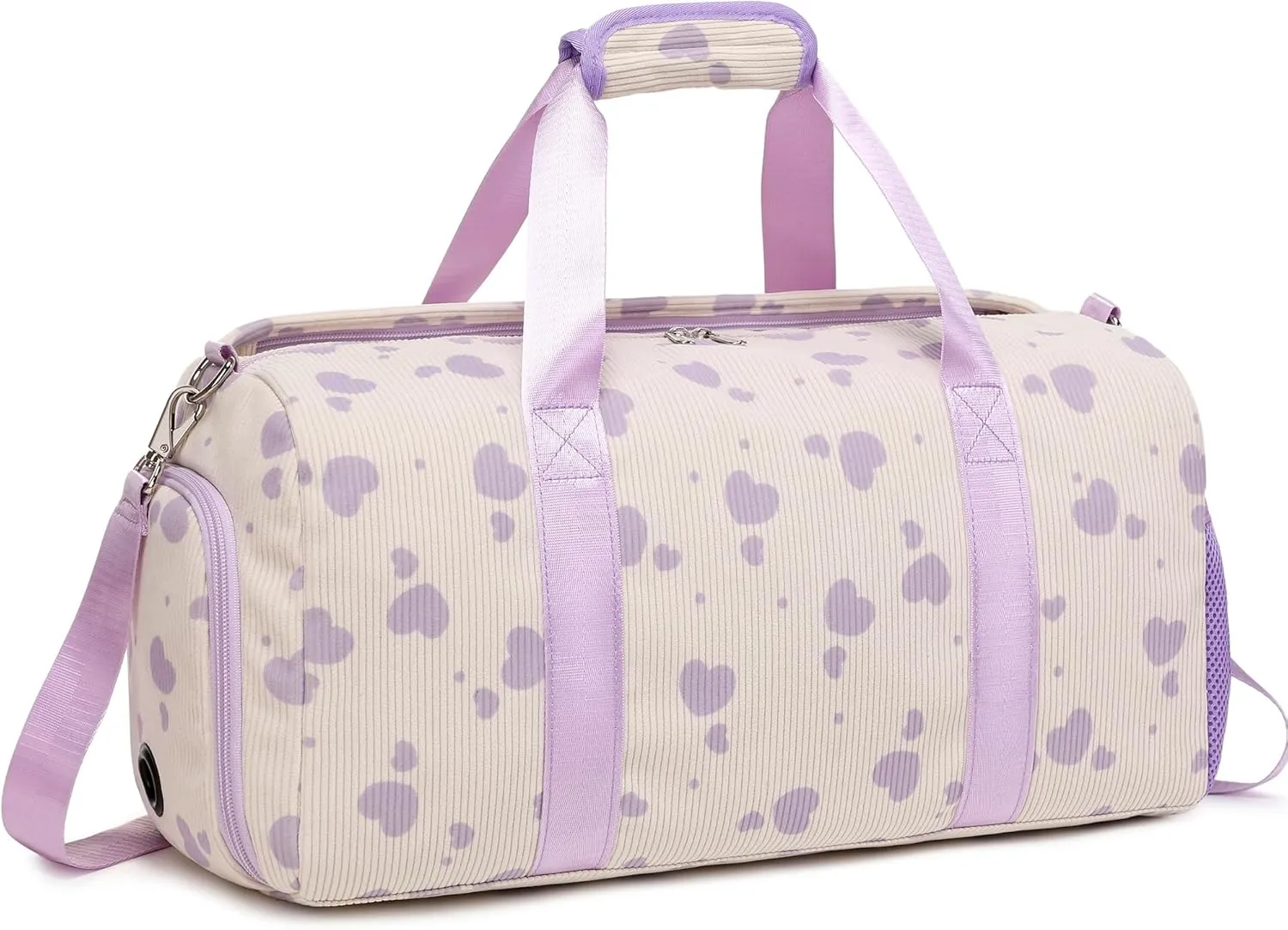 Corduroy Dance Bag Girls Duffle Bag Gymnastics Bag for Girls Overnight Bag Sleepover Bag with Shoe Compartment and Wet Pocket,Heart Shape