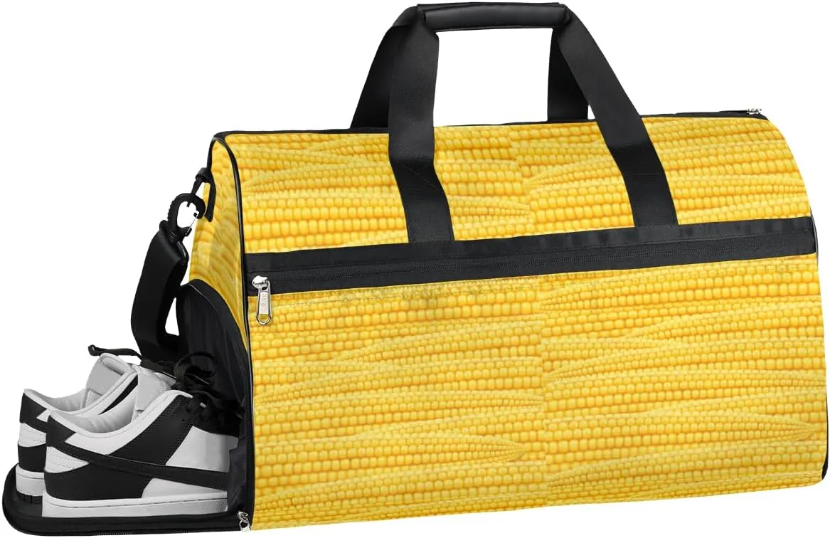 Corncob Pattern Funny Gym Bag Womens Mens Travel Duffel Bag Sport Gym Tote Bags Weekend Overnight Bag Gymbag with Shoe Compartment