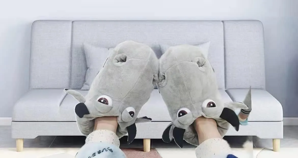 Cotton Hippo Slippers - Adult & Children Plush Animal Slippers - Gray