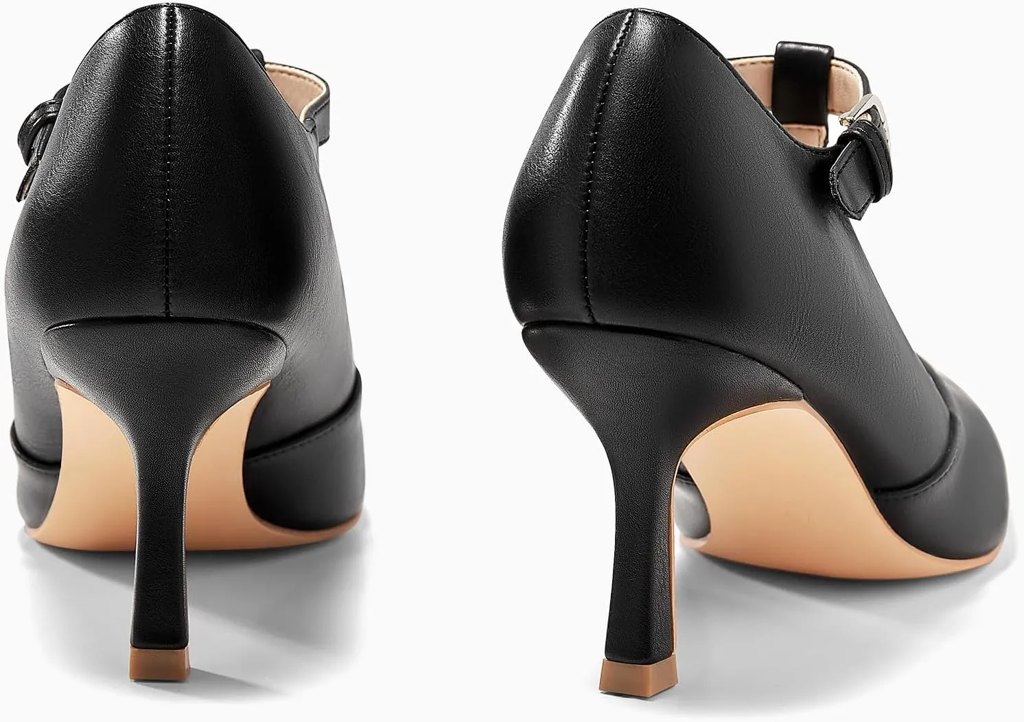 Coutgo Womens Mary Jane High Heels T Strap Closed Pointed Toe Pumps Buckle Work Office Dress Shoes