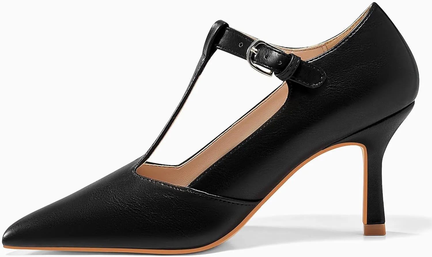 Coutgo Womens Mary Jane High Heels T Strap Closed Pointed Toe Pumps Buckle Work Office Dress Shoes
