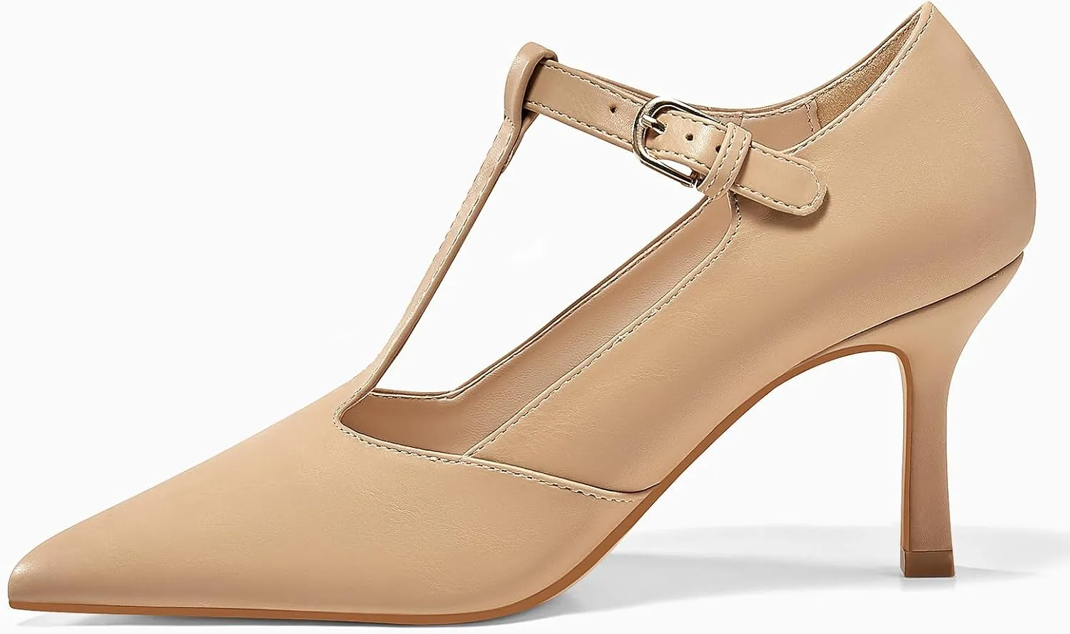 Coutgo Womens Mary Jane High Heels T Strap Closed Pointed Toe Pumps Buckle Work Office Dress Shoes