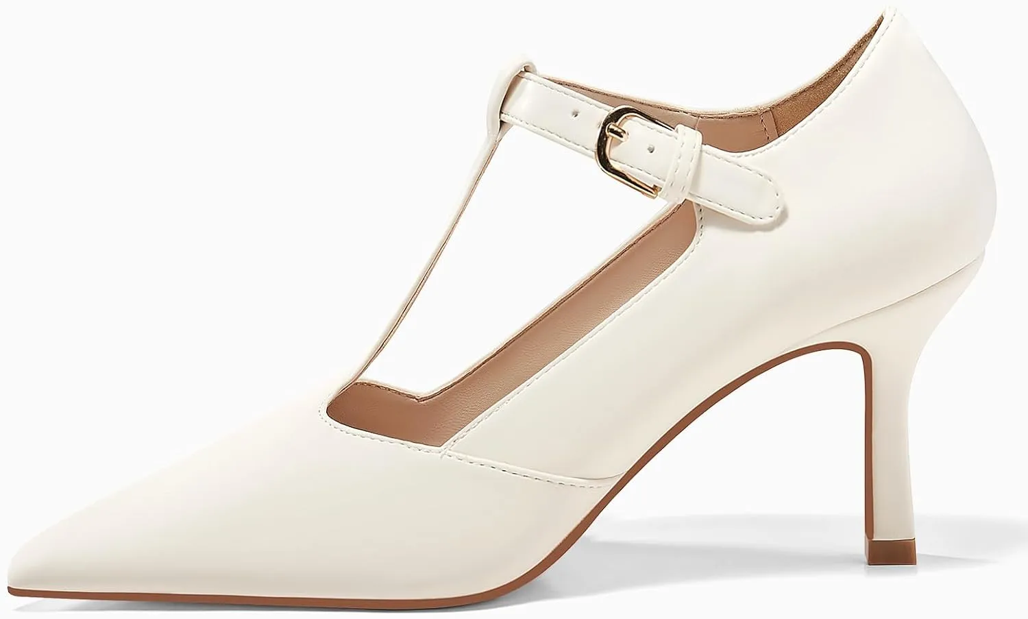 Coutgo Womens Mary Jane High Heels T Strap Closed Pointed Toe Pumps Buckle Work Office Dress Shoes