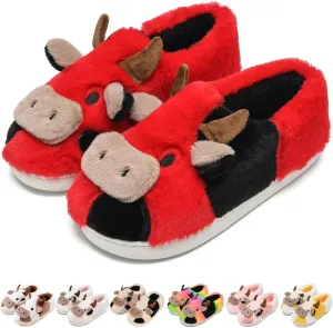Cow Slippers for Women Men, Fluffy Cute Memory Foam Lightweight House Shoes Cozy Cartoon Slippers with Polar Fleece Lining Funny Furry Kawaii Bedroom Indoor and Outdoor